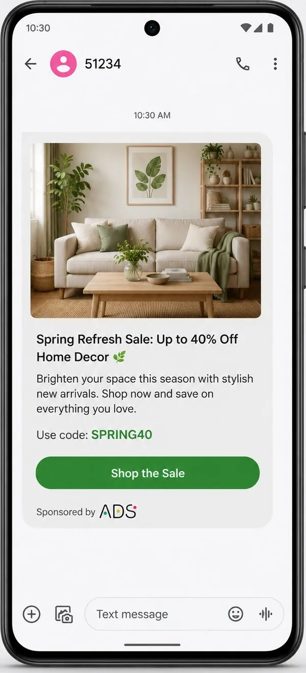 ALVA ADS enriched SMS render